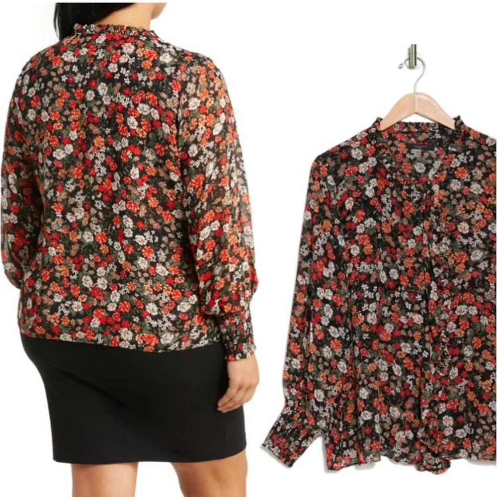 EUC T Tahari ruffle front blouse. 1X - Picture 4 of 14